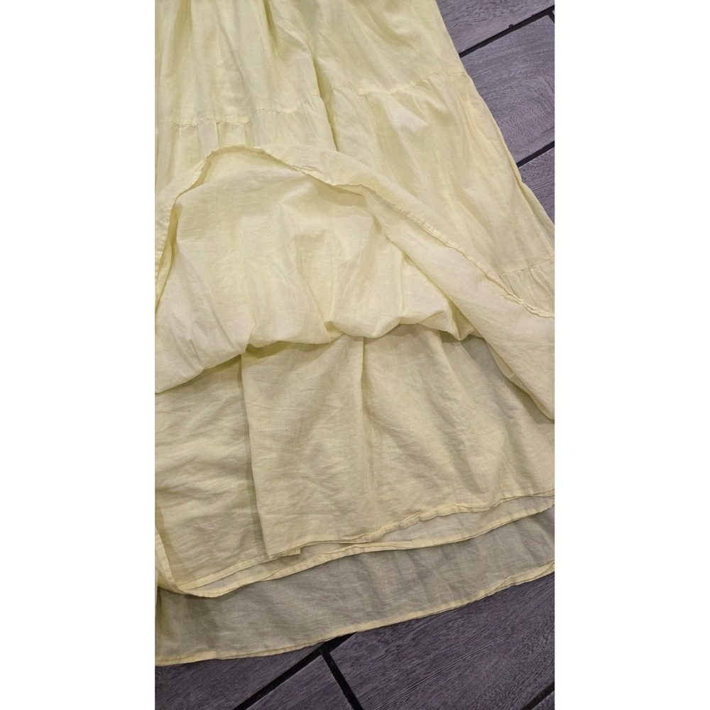 Republic Yellow Cotton Smocked Tiered Midi Dress Tie Straps L - Picture 6 of 6